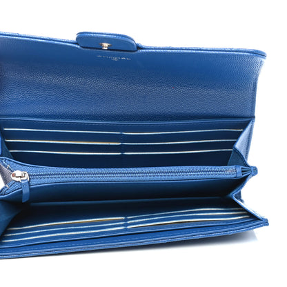 Chanel Caviar Chevron Quilted Large Flap Wallet Bright Blue 4 of 5