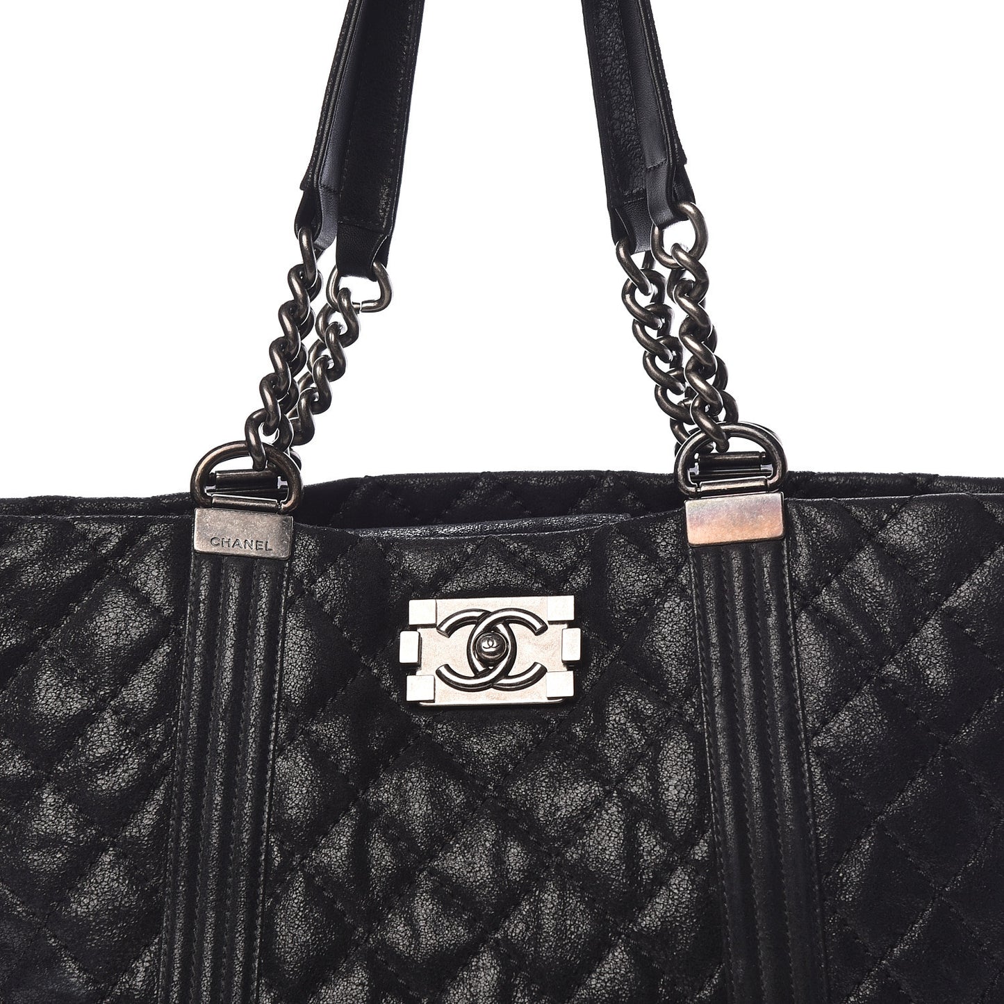 Goatskin Quilted Large Gentle Boy Shopping Tote Black