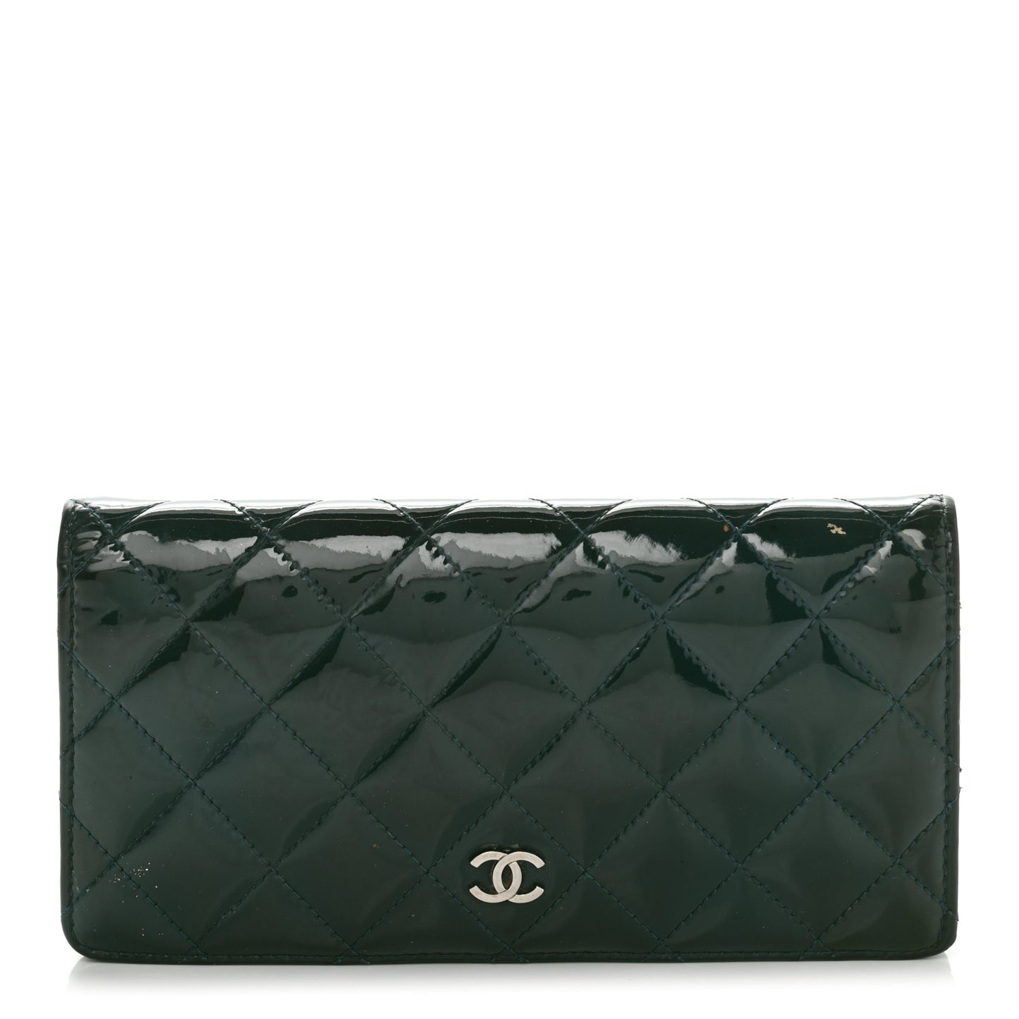 Patent Calfskin Quilted Yen Wallet Blue