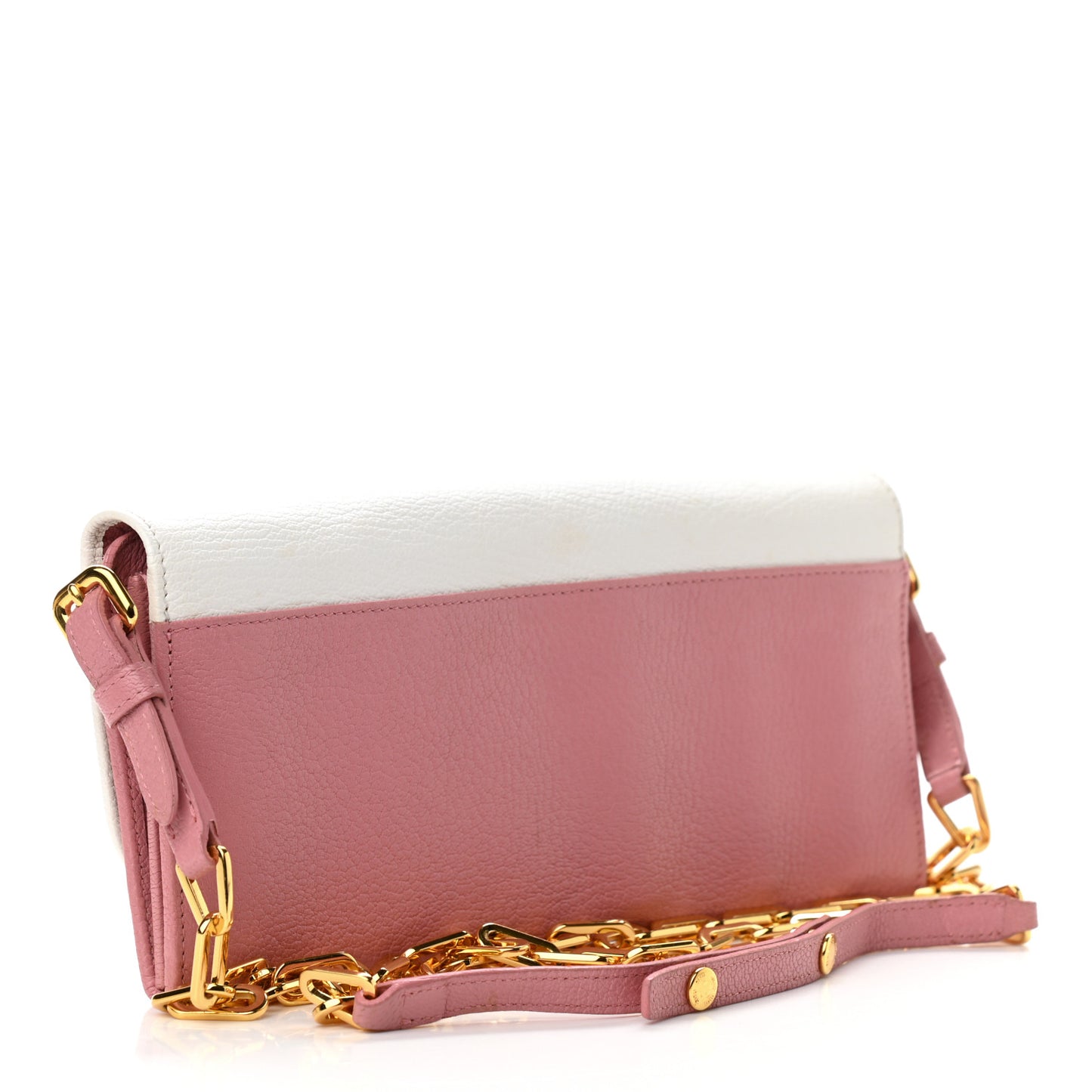 Goatskin Madras Bi-Color Wallet On Chain White Pink
