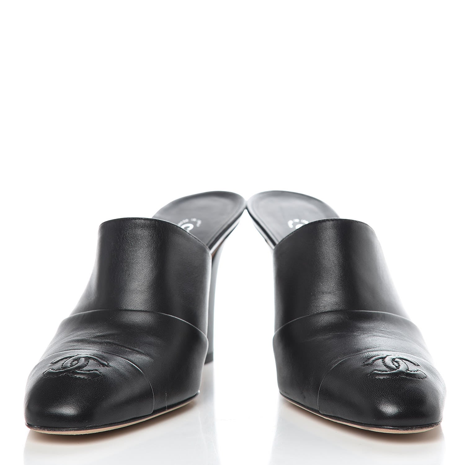 Chanel Lambskin Cap Toe CC Mules 38 Black 6 of 10