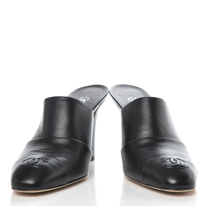 Chanel Lambskin Cap Toe CC Mules 38 Black 6 of 10