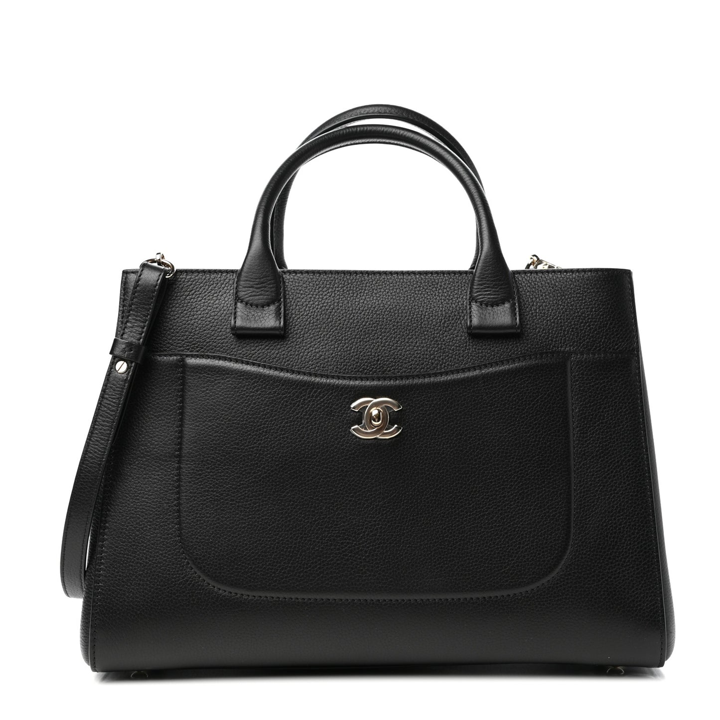 Grained Calfskin Small Neo Executive Shopper Tote Black
