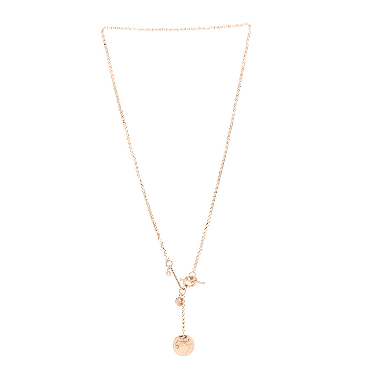 Hermes 18K Rose Gold Diamond PM Ex-Libris Pendant Necklace 3 of 5