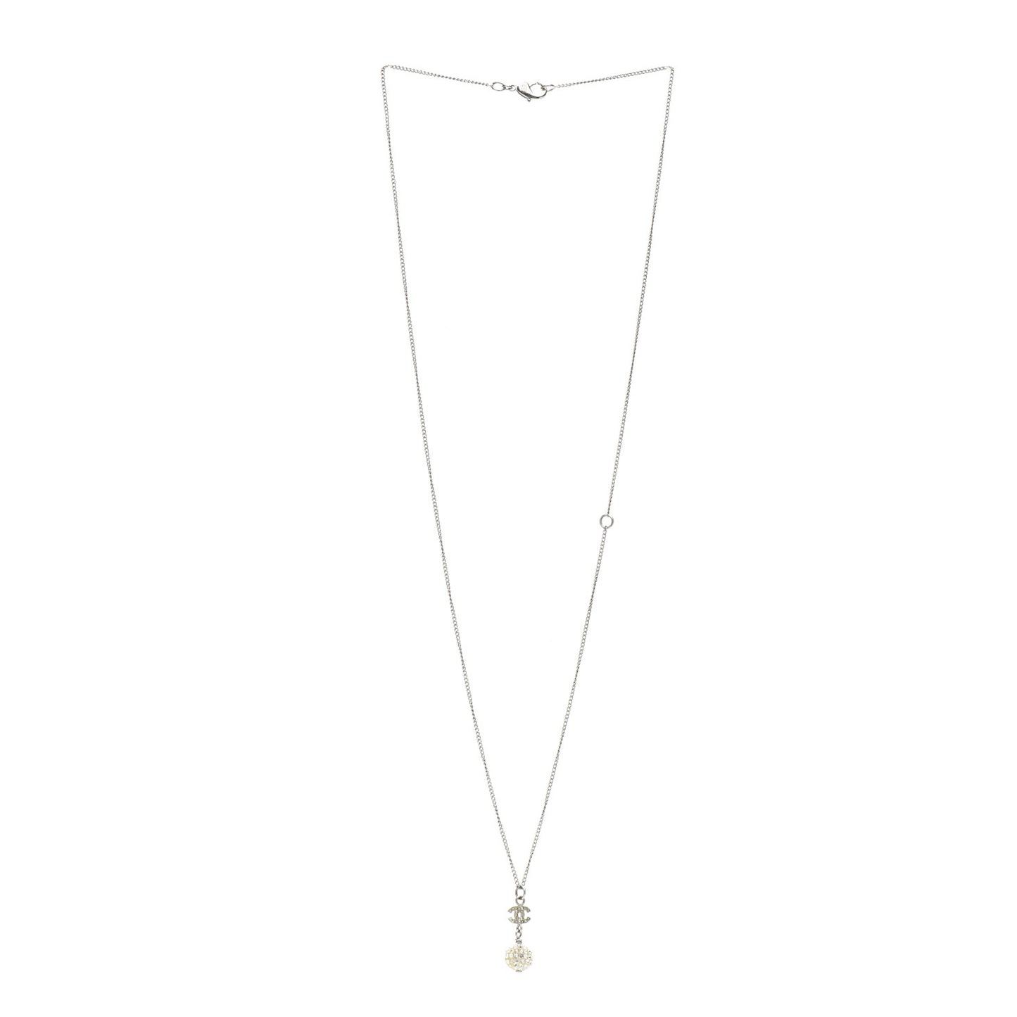 Crystal CC Drop Necklace Silver