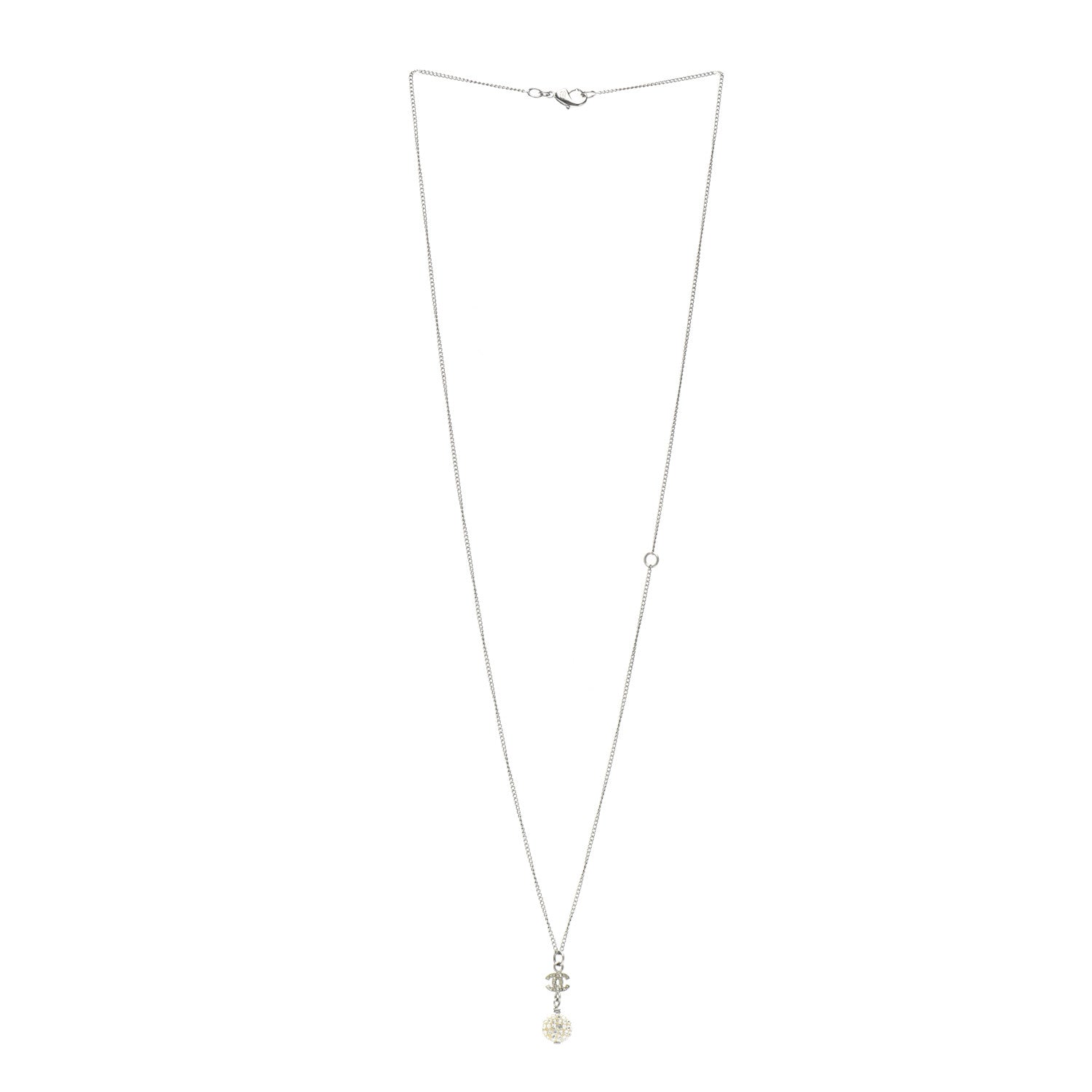 Chanel Crystal CC Drop Necklace Silver 3 of 4