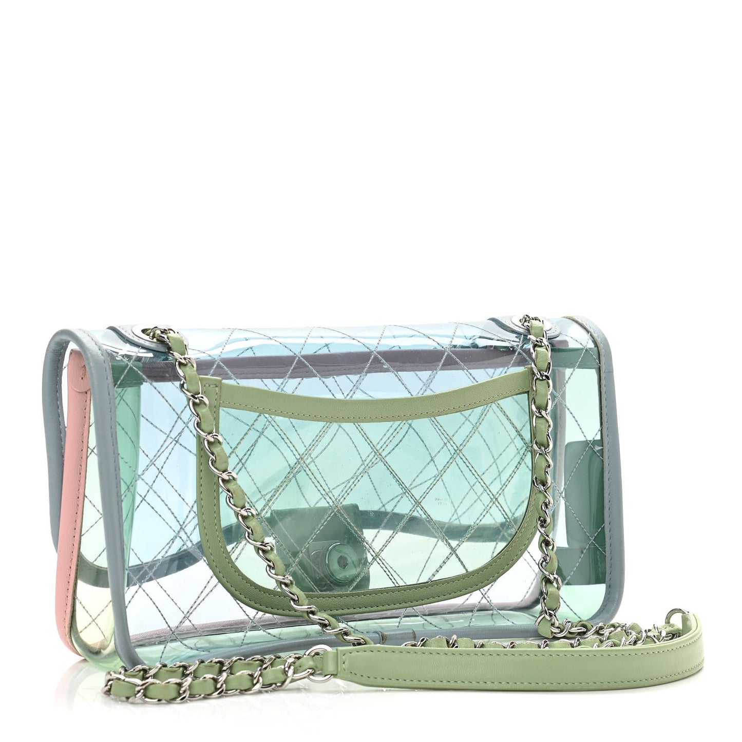 Lambskin PVC Quilted Medium Coco Splash Flap Blue Green