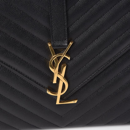 Saint Laurent Grain De Poudre Matelasse Chevron Large Monogram Satchel Black 9 of 9