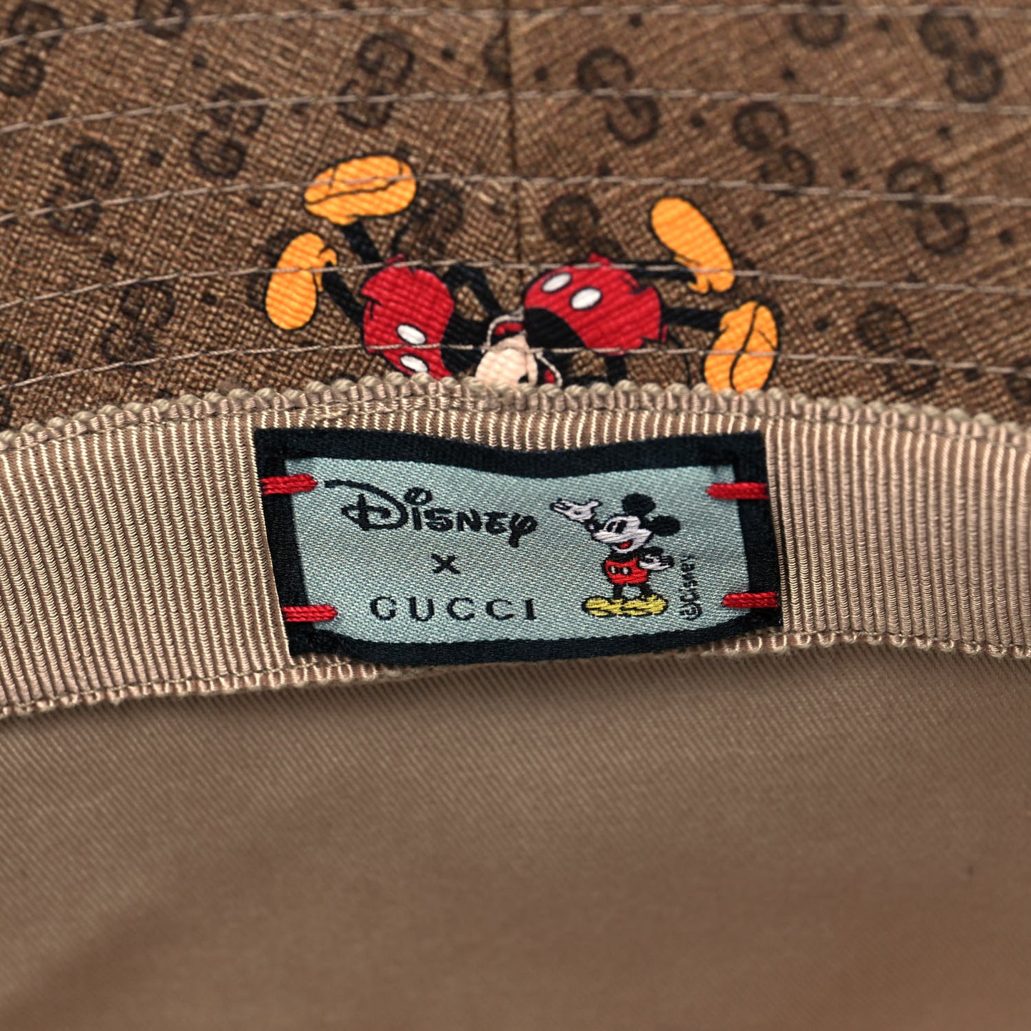 X DISNEY Mini Vintage GG Supreme Monogram Mickey Mouse Trent Bucket Hat M Beige Ebony Yellow