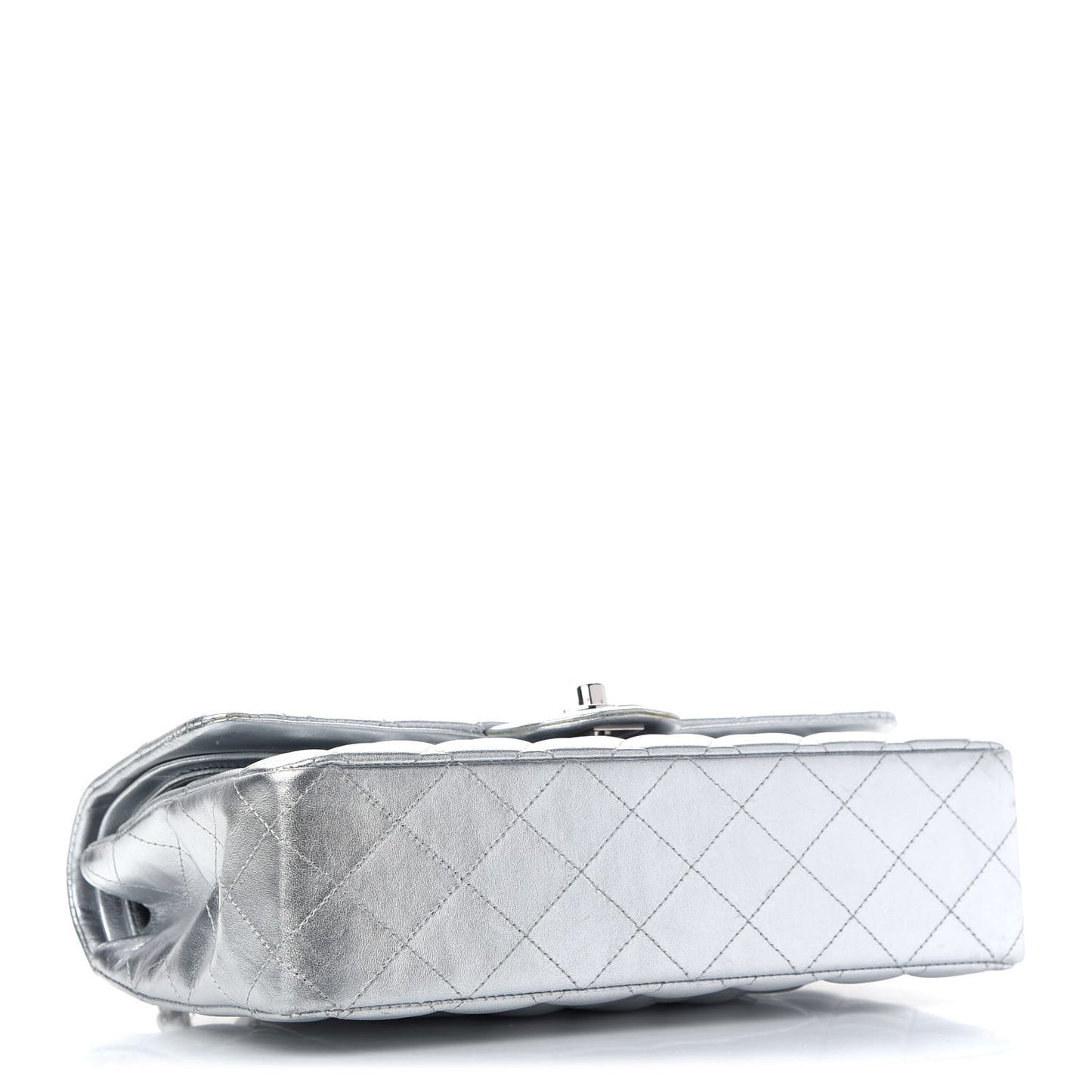 Metallic Lambskin Quilted Medium Double Flap Silver