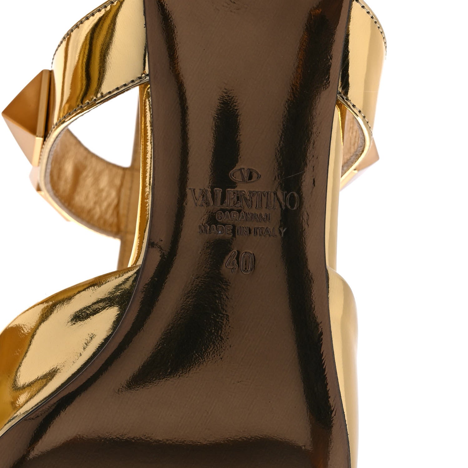 Valentino Garavani Metallic Patent Roman Stud Ankle Strap 40mm Pump 40 Antique Brass 6 of 9