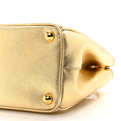 Prada Metallic Saffiano Lux Micro Galleria Double Zip Tote Gold 10 of 12