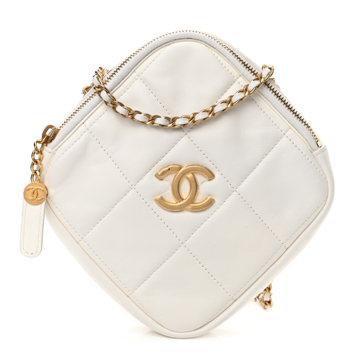 Lambskin Quilted Diamond Clutch With Chain White