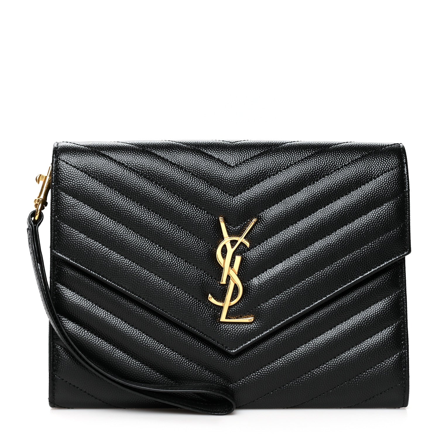Saint Laurent Grain De Poudre Matelasse Chevron Monogram Envelope Clutch Black 1 of 8