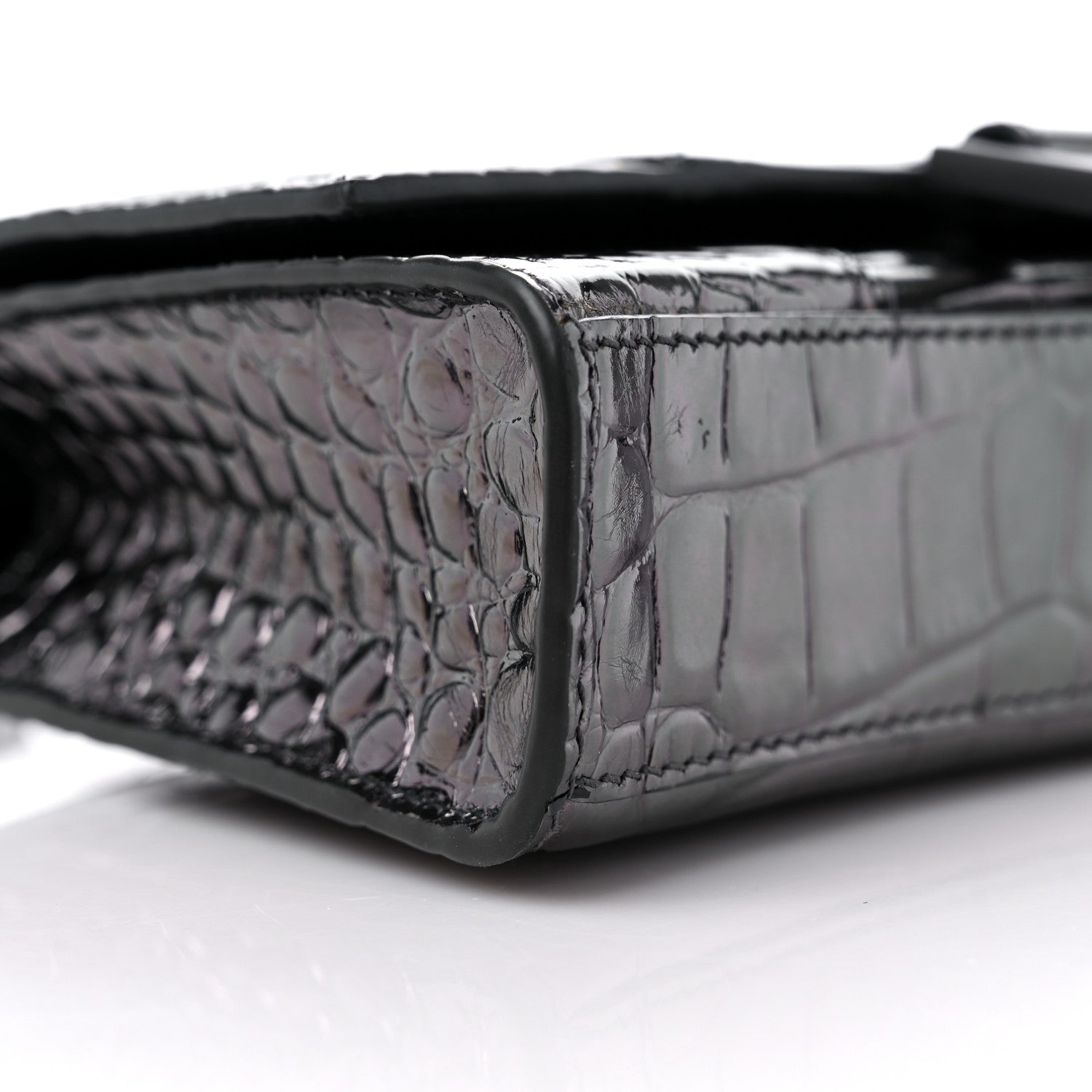Balenciaga Shiny Calfskin Crocodile Embossed Hourglass Chain Bag Gunmetal 8 of 10