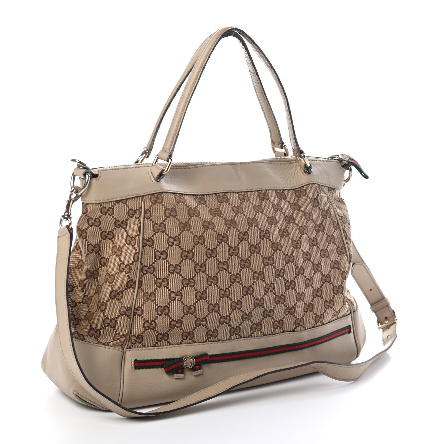 Gucci Monogram Margaux Calfskin Web Mayfair Tote Beige Ebony Off White 2 of 4