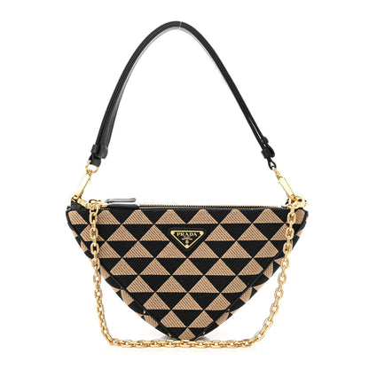 Prada Jacquard Calfskin Triangolo Symbole Embroidered Mini Triangle Double Bag Black Corda 1 of 11
