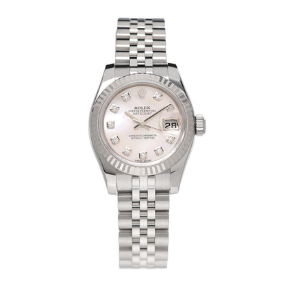 Rolex Stainless Steel 18K White Gold Diamond Pink Mother of Pearl 26mm Oyster Perpetual Datejust Watch 179174 1 of 5