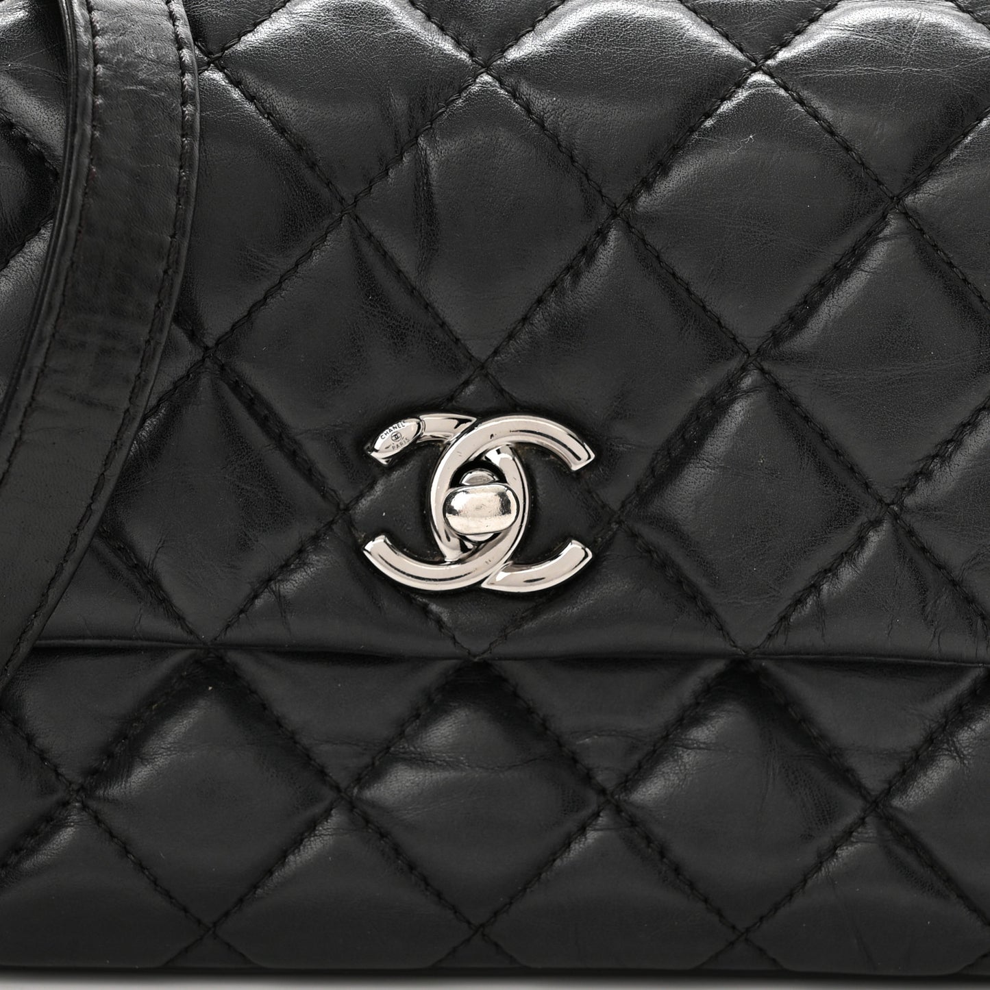 Aged Calfskin Quilted Mini Lady Pearly Flap Black
