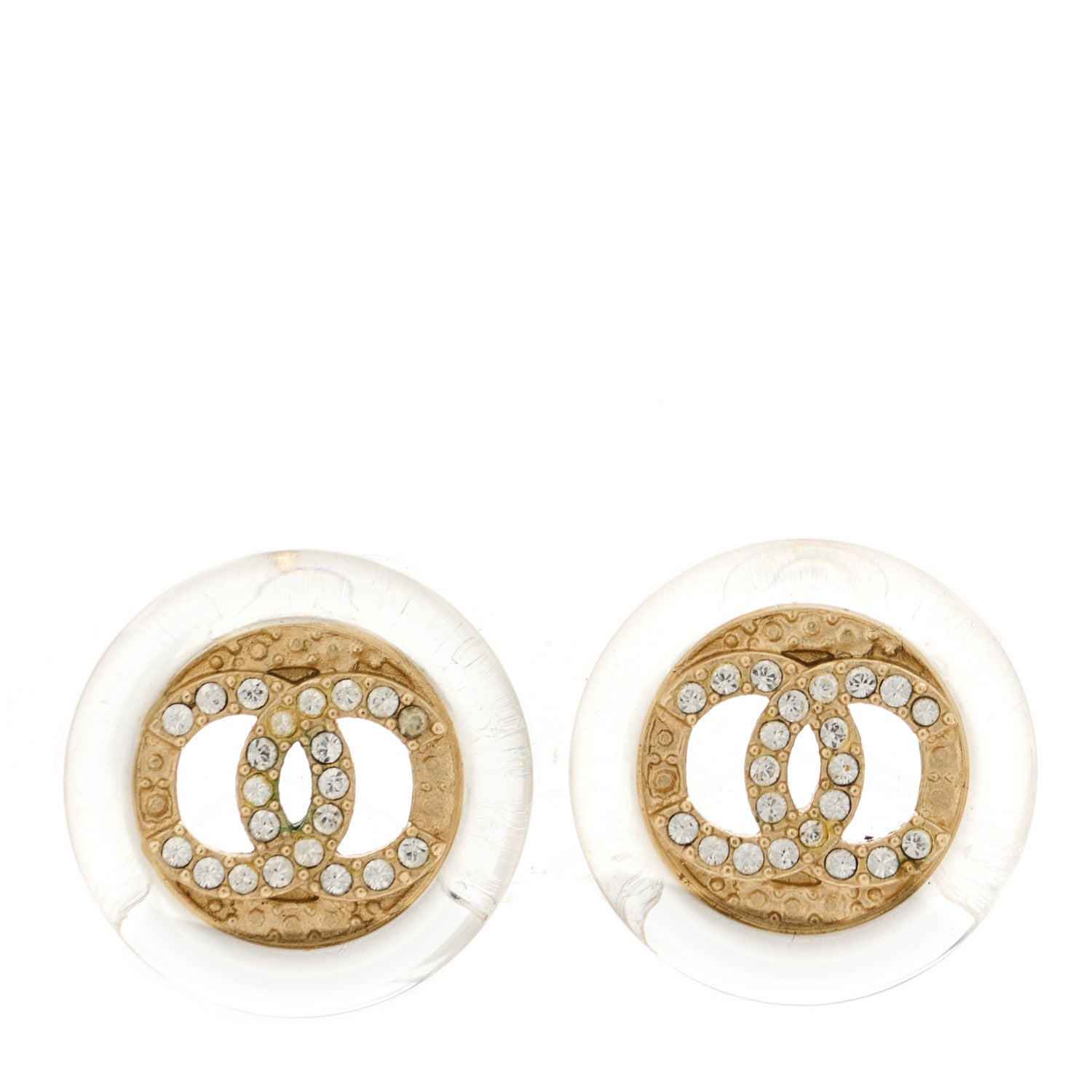 Chanel Resin Crystal CC Button Earrings Gold 1 of 4