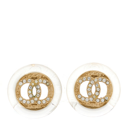 Chanel Resin Crystal CC Button Earrings Gold 1 of 4