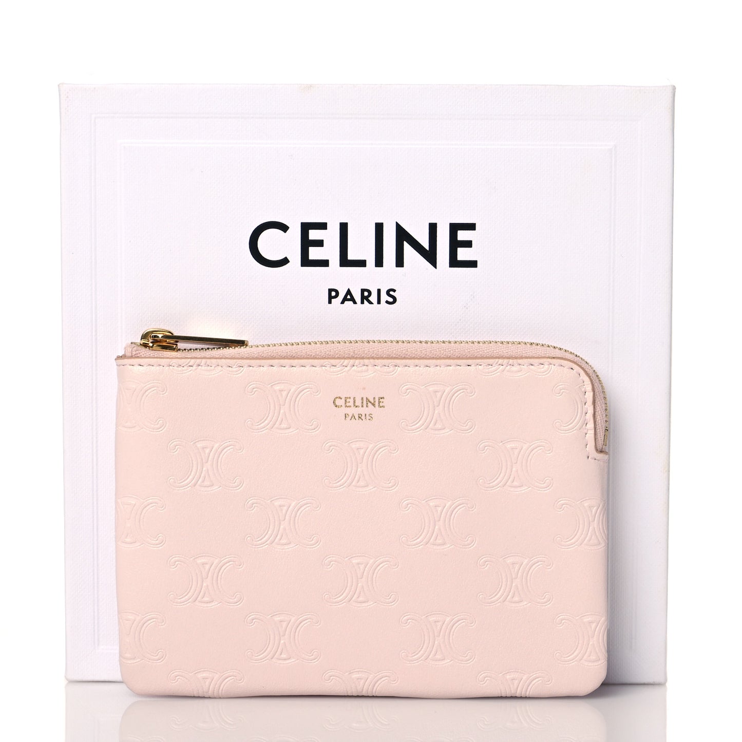 Smooth Calfskin Triomphe Embossed Coin and Card Pouch Rose Pale