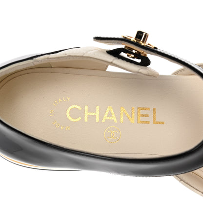 Chanel Patent Lambskin Quilted Cap Toe Ballerina Flats 36 Ivory Black 7 of 9