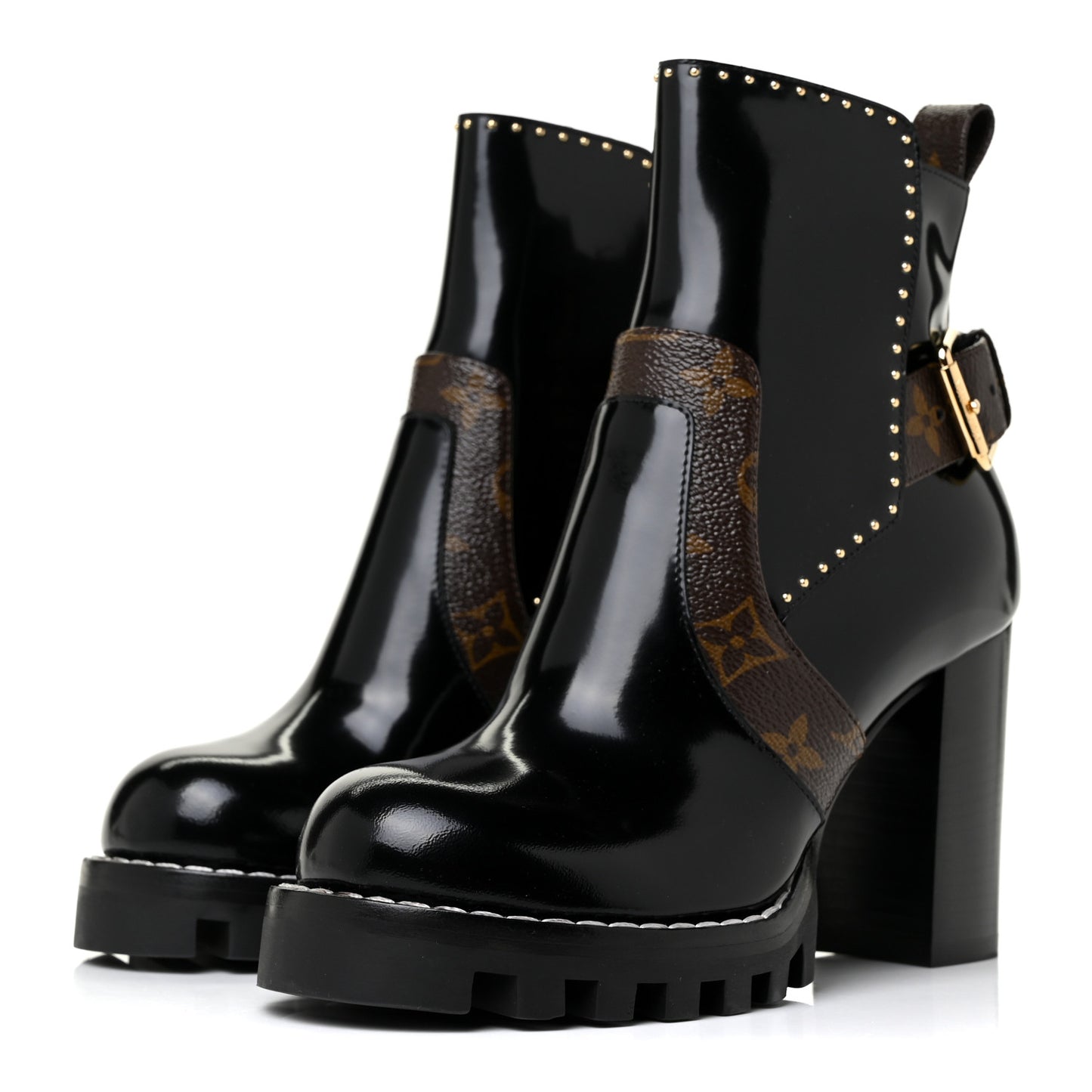 Glazed Calfskin Monogram Star Trail Ankle Boots 35 Black