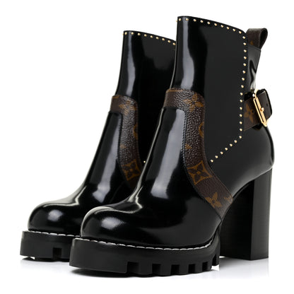 Louis Vuitton Glazed Calfskin Monogram Star Trail Ankle Boots 35 Black 3 of 9