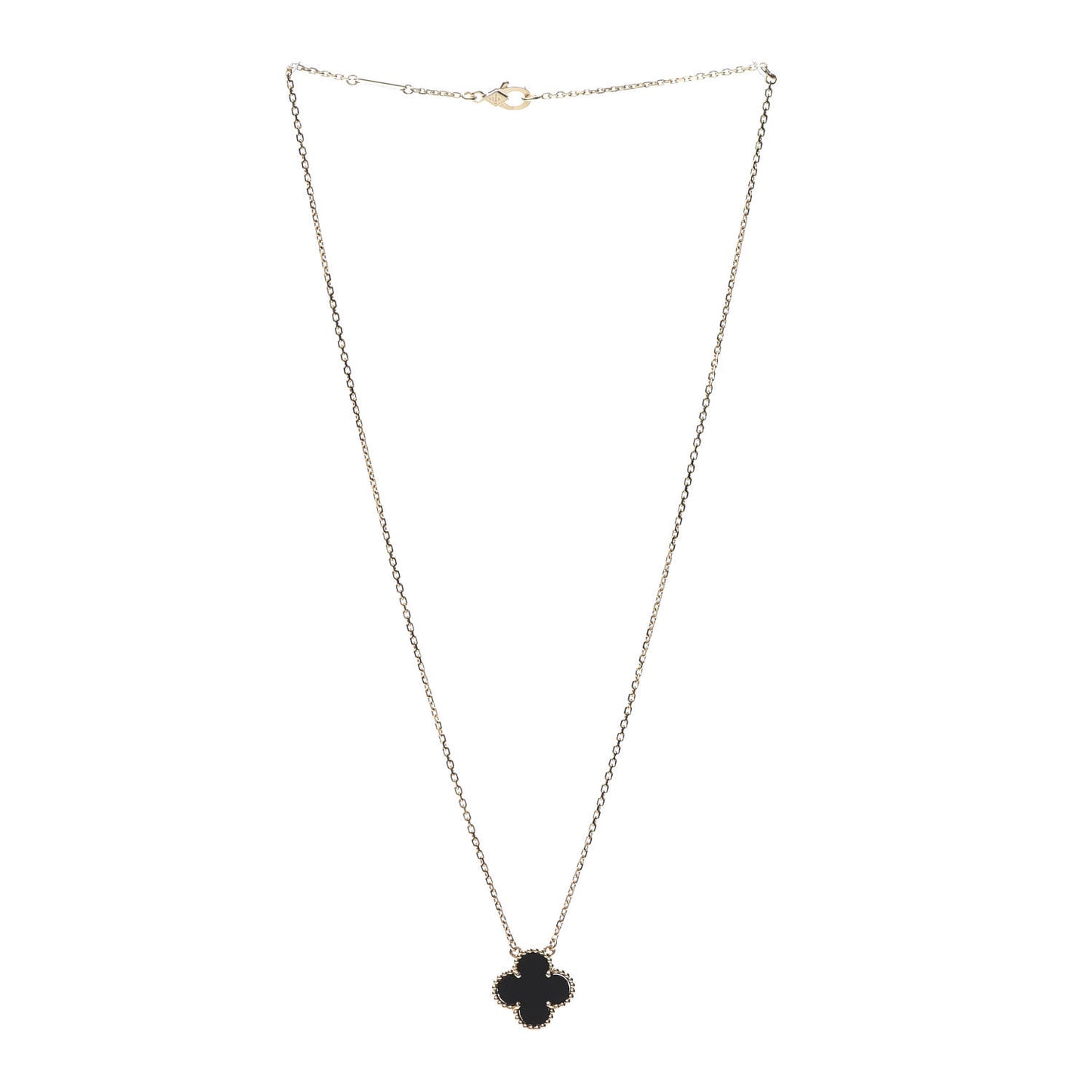 18K Yellow Gold Black Onyx Vintage Alhambra Pendant Necklace