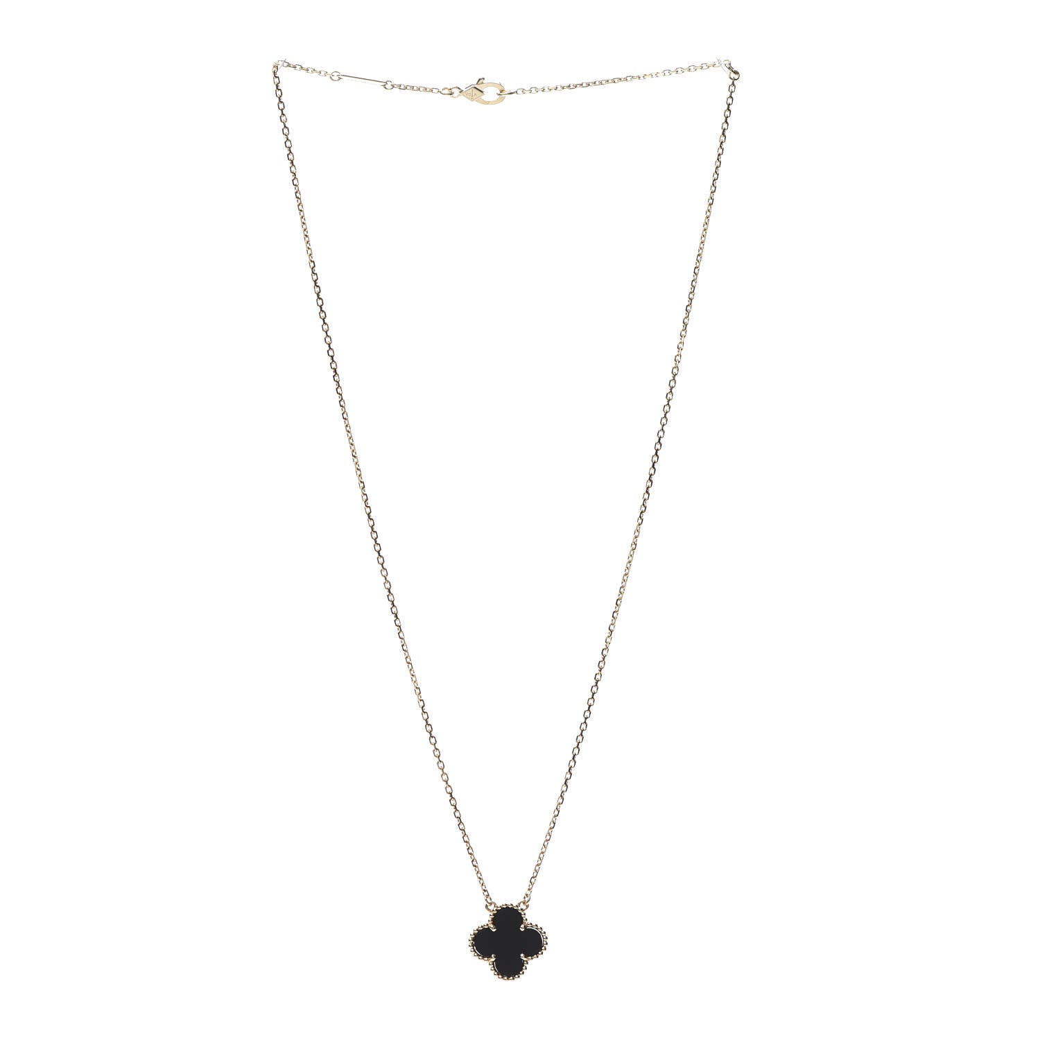 Van Cleef & Arpels 18K Yellow Gold Black Onyx Vintage Alhambra Pendant Necklace 3 of 6
