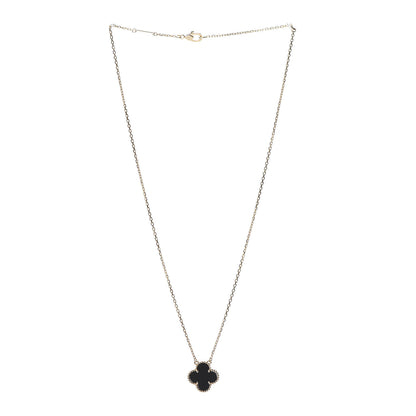 Van Cleef & Arpels 18K Yellow Gold Black Onyx Vintage Alhambra Pendant Necklace 3 of 6