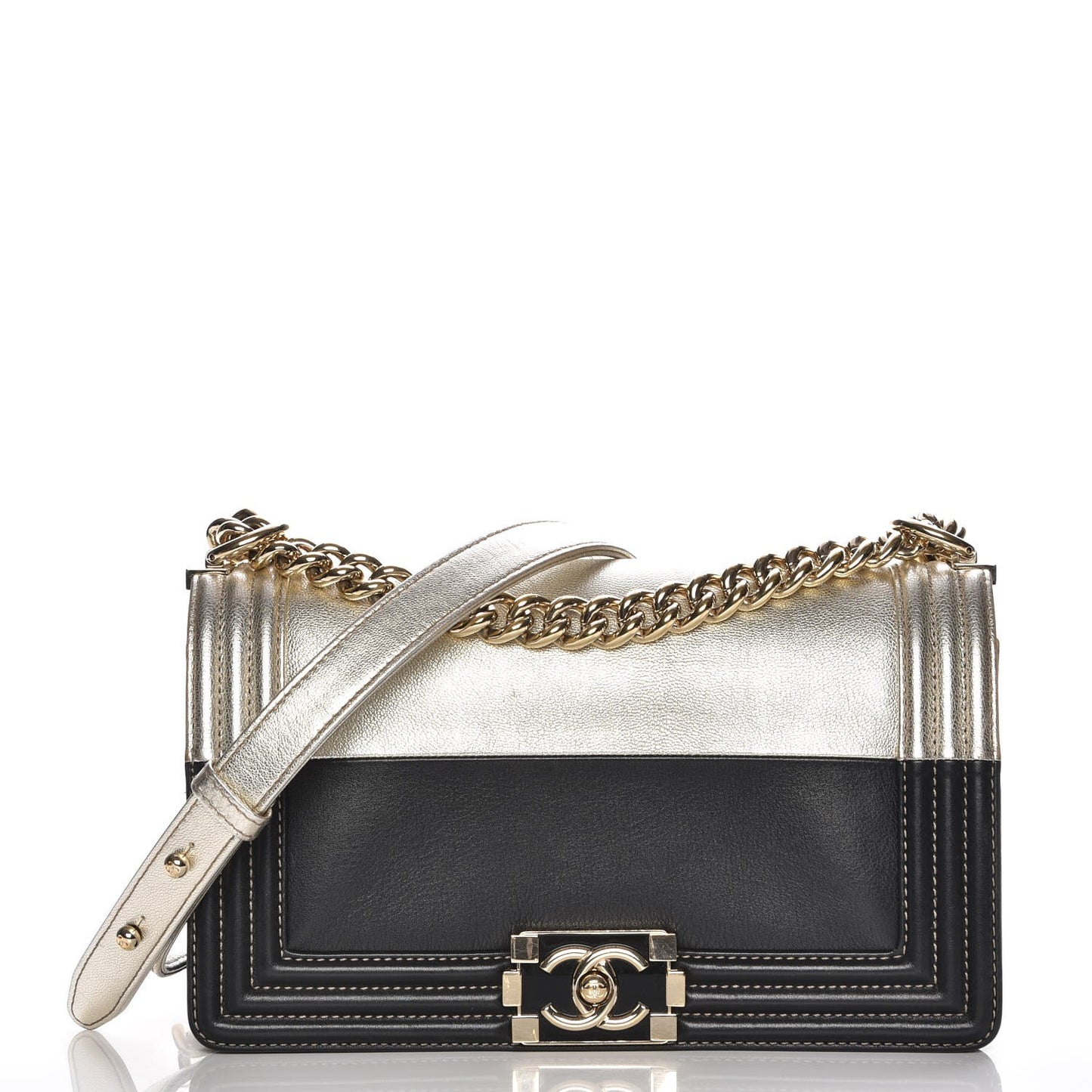 Metallic Goatskin Calfskin Medium Boy Flap Gold Black