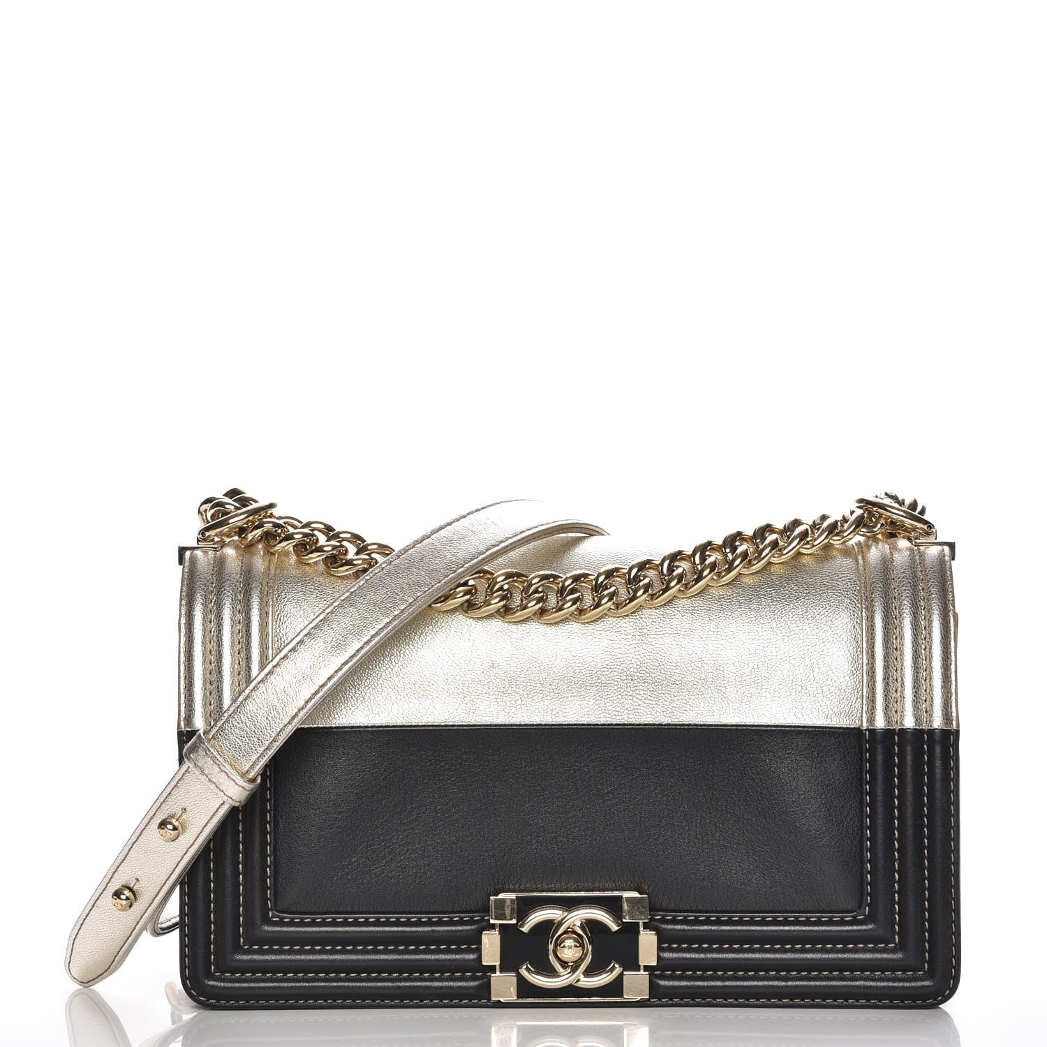 Chanel Metallic Goatskin Calfskin Medium Boy Flap Gold Black 1 of 8