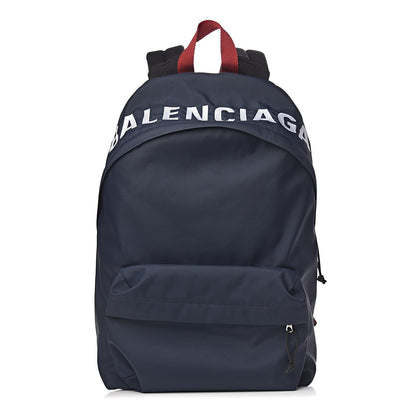 Balenciaga Sport Nylon Logo Embroidered Wheel Backpack Navy Blue Red 1 of 10
