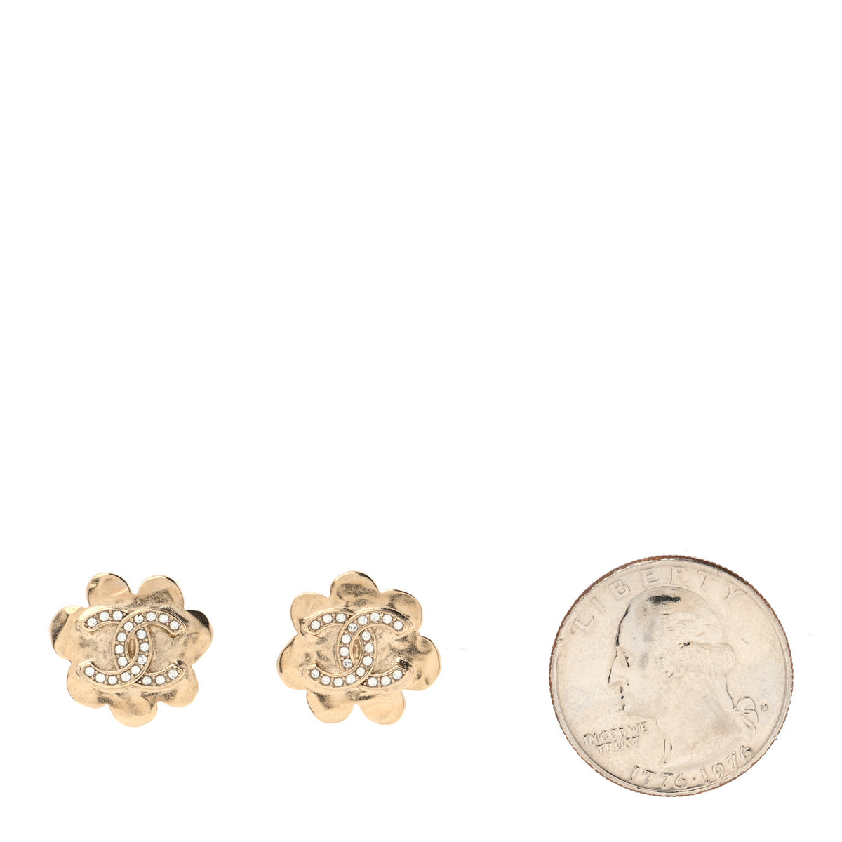 Crystal CC Flower Earrings Gold