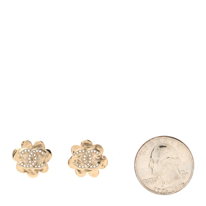 Chanel Crystal CC Flower Earrings Gold 2 of 5