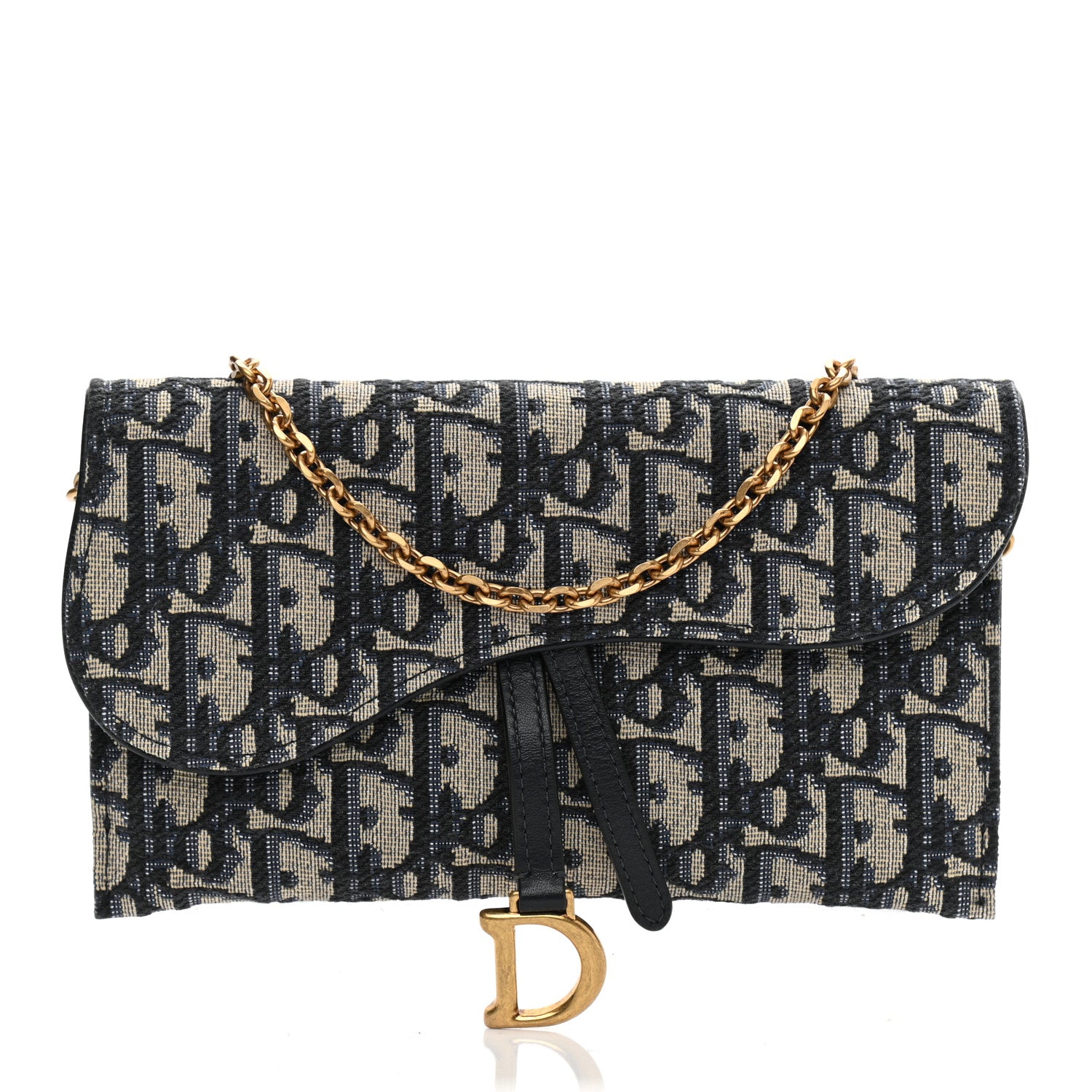 Christian Dior Oblique Saddle Chain Long Wallet Blue 3 of 10