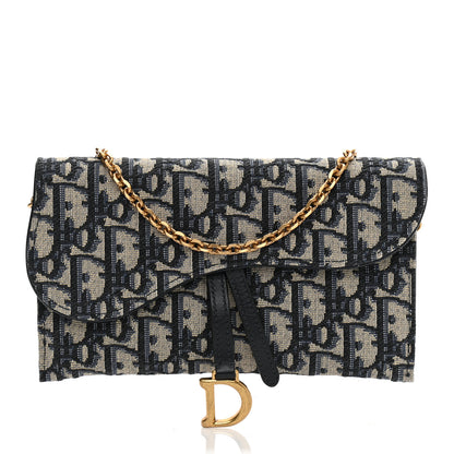 Christian Dior Oblique Saddle Chain Long Wallet Blue 3 of 10