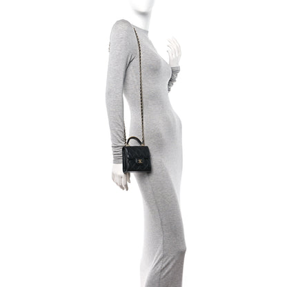 Chanel Lambskin Quilted Metal Top Handle Flap Clutch With Chain Black Black 2 of 11