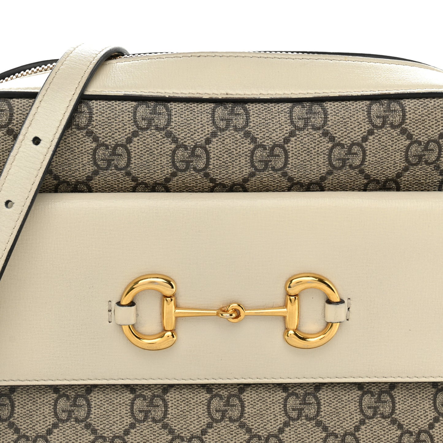 GG Supreme Monogram Small Horsebit 1955 Shoulder Bag Beige Mystic White