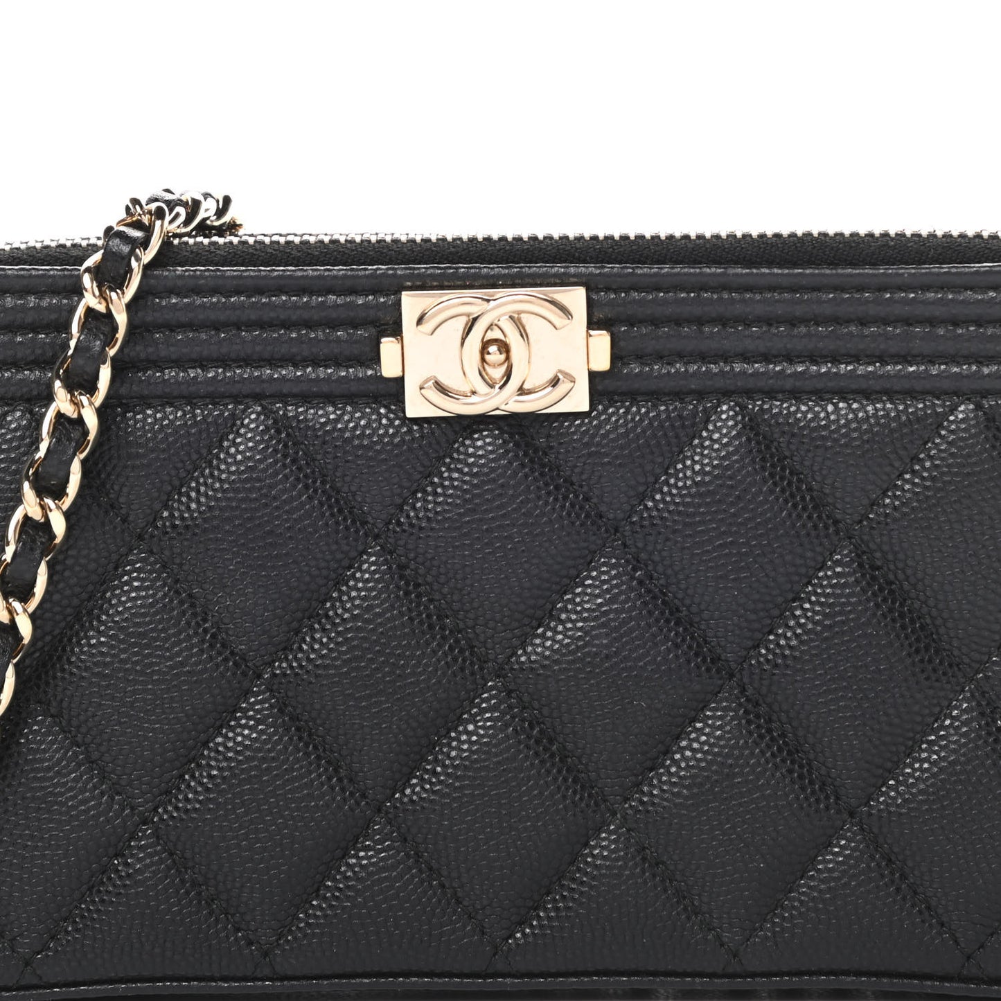 Caviar Quilted Small Boy Clutch With Chain Black