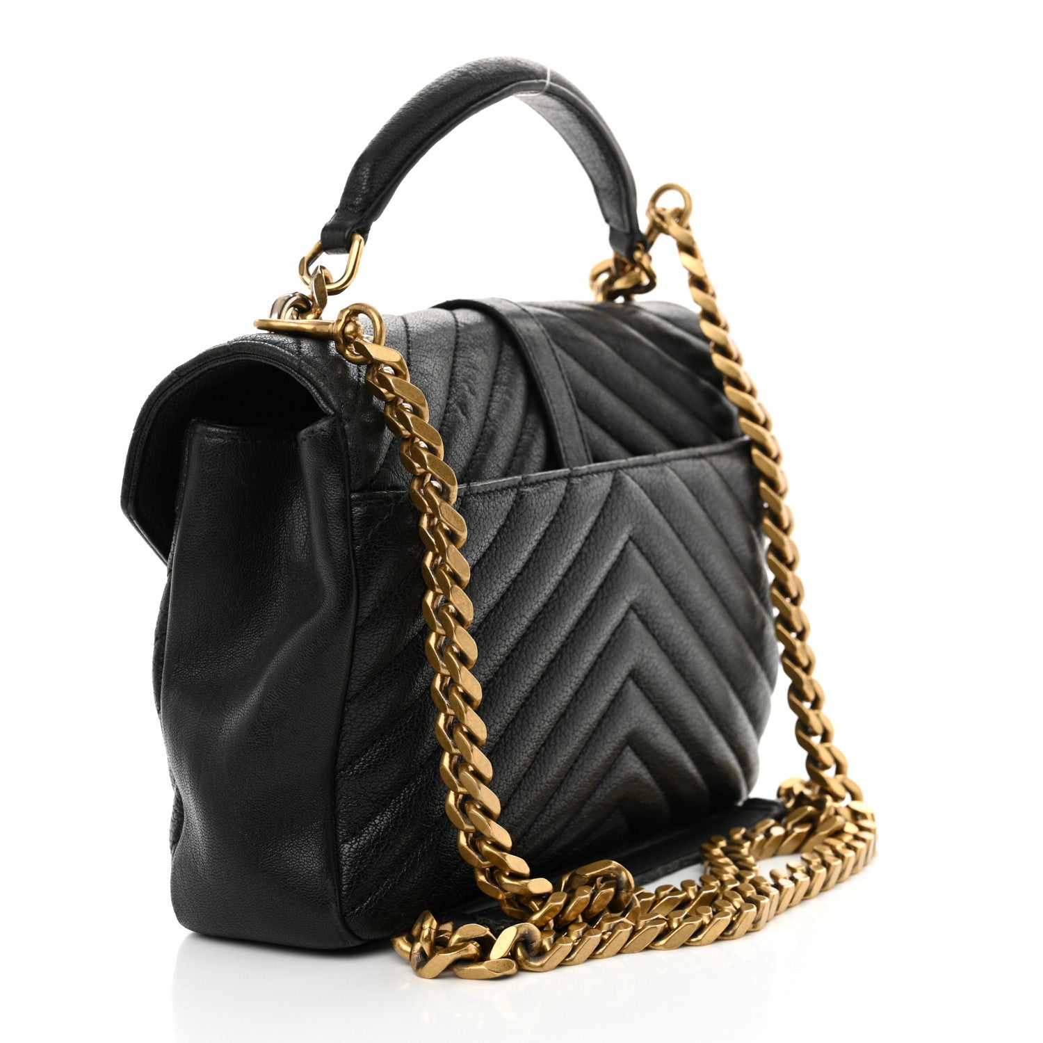Saint Laurent Sheepskin Matelasse Chevron Monogram Medium College Bag Black 3 of 19