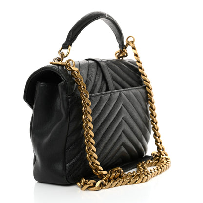 Saint Laurent Sheepskin Matelasse Chevron Monogram Medium College Bag Black 3 of 19