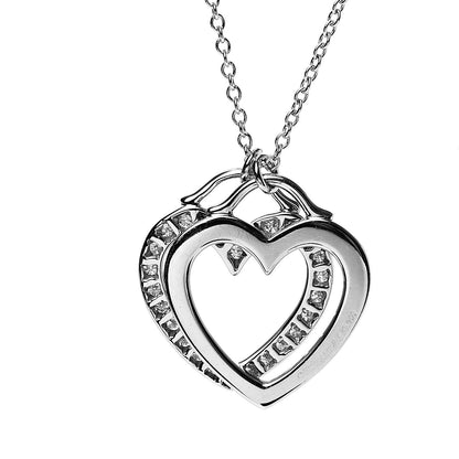Tiffany 18K White Gold Diamond Double Heart Pendant Necklace 5 of 7