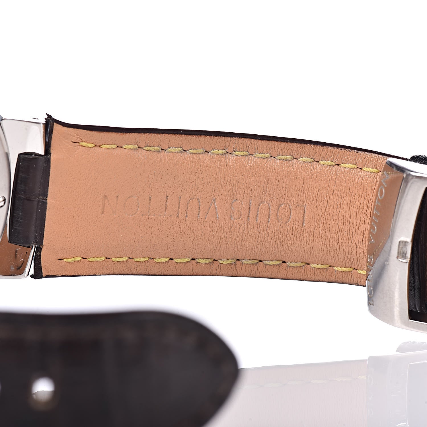 Louis Vuitton Stainless Steel Alligator 39mm Tambour GMT Automatic Watch Brown 8 of 9