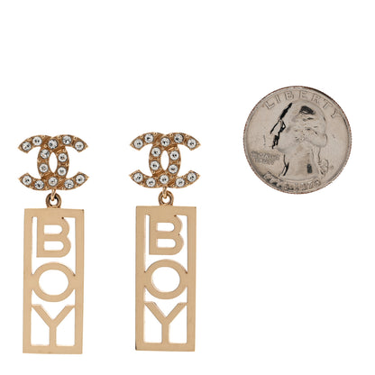 Chanel Metal Crystal CC Boy Drop Earrings Gold 2 of 5