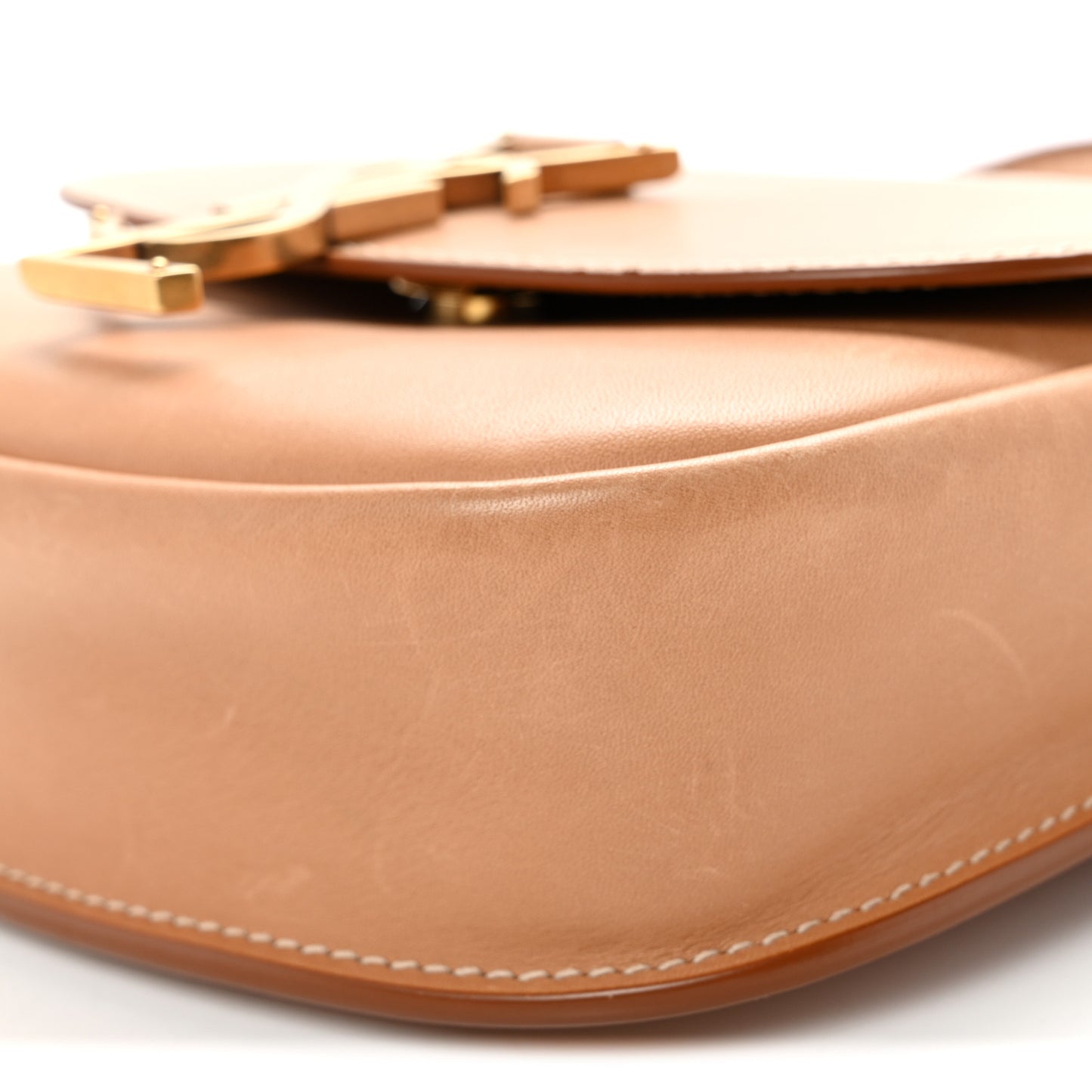 Smooth Vintage Calfskin Small Kaia Satchel Brown Gold