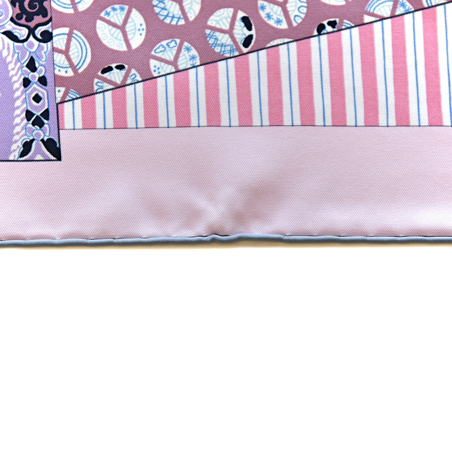 Hermes Silk L'Art du Sarasa Scarf 90 Rose Pale Gris Perle Mauve 6 of 7
