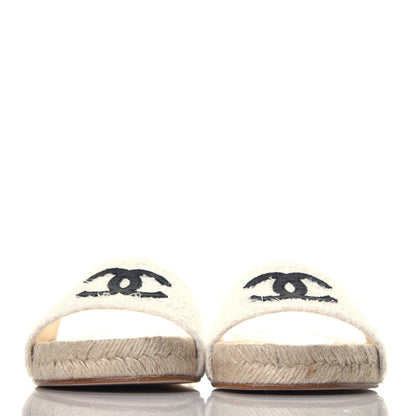 Chanel Tweed Grosgrain CC Espadrille Slip On Sandals 37 White Black 2 of 9